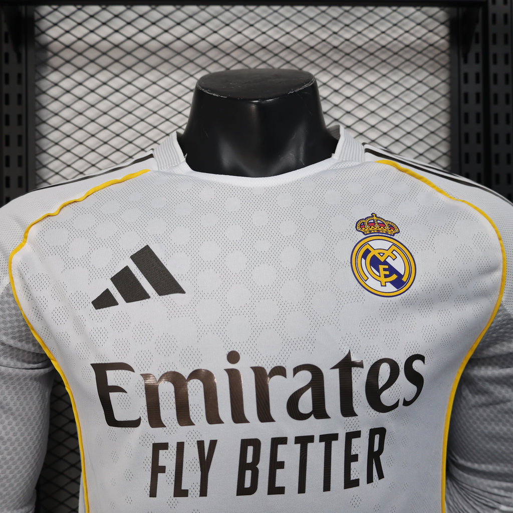 2025-26 Real Madrid Home Long Sleeve Player Version Jersey - Men's
