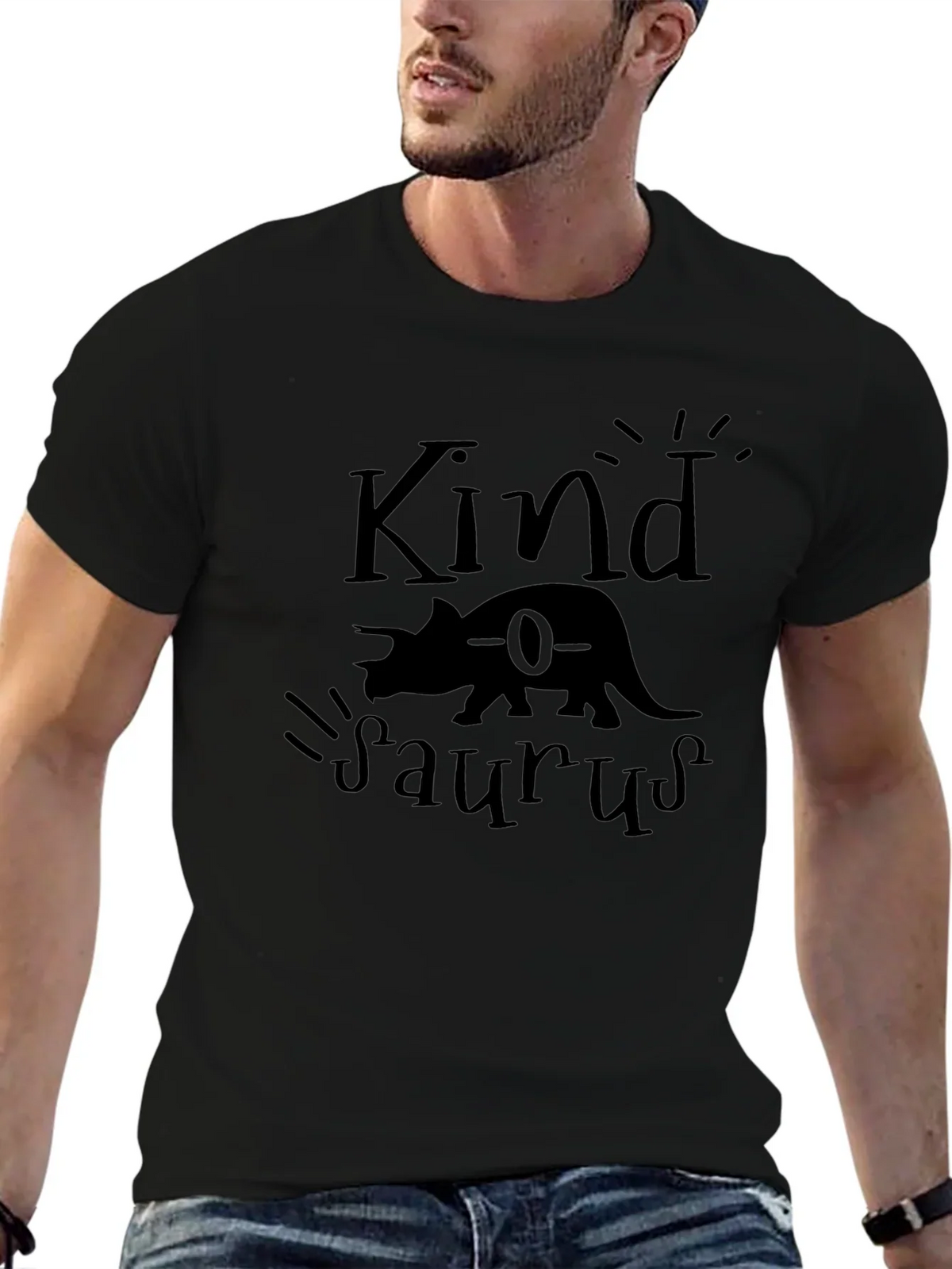 Kindasaurus Black Graphic Tee - Dinosaur Lovers T-Shirt