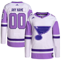 Men's St. Louis Blues White/Purple Hockey Fights Cancer Primegreen Authentic Custom Jersey1