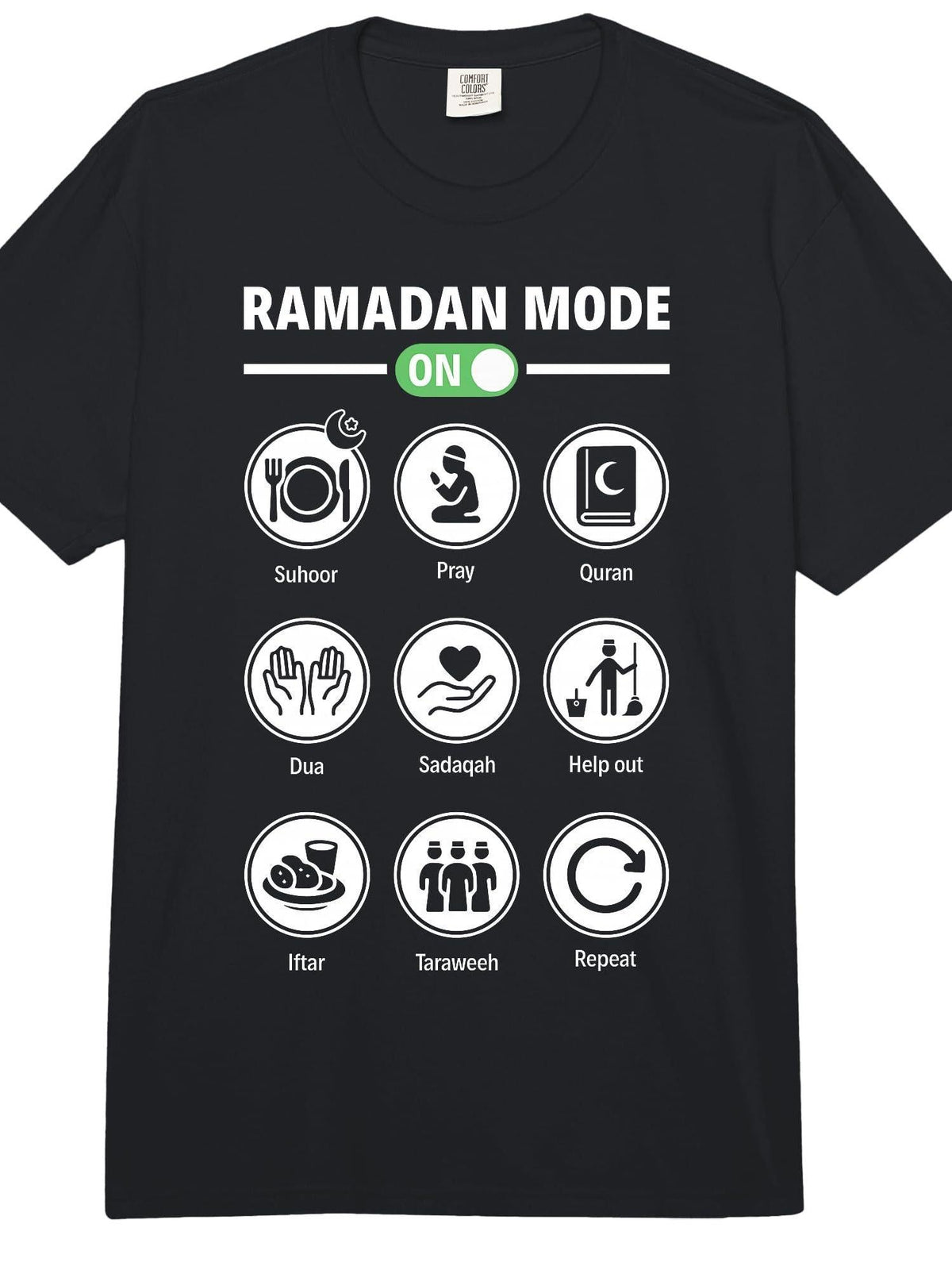 Ramadan Mode On Islamic Fasting Mode On Arabic Comfort Colors Adult Heavyweight T-Shirt Ramadan 180gsm Cotton Round Neck Short Sleeve Men Casual T-Shirt