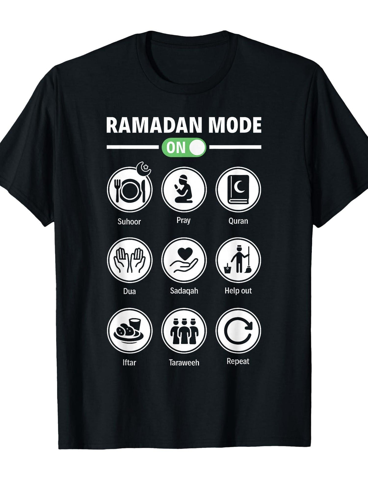Ramadan Mode On Islamic Fasting Mode On Arabic T-Shirt Ramadan 180gsm Cotton Round Neck Short Sleeve Men Casual T-Shirt