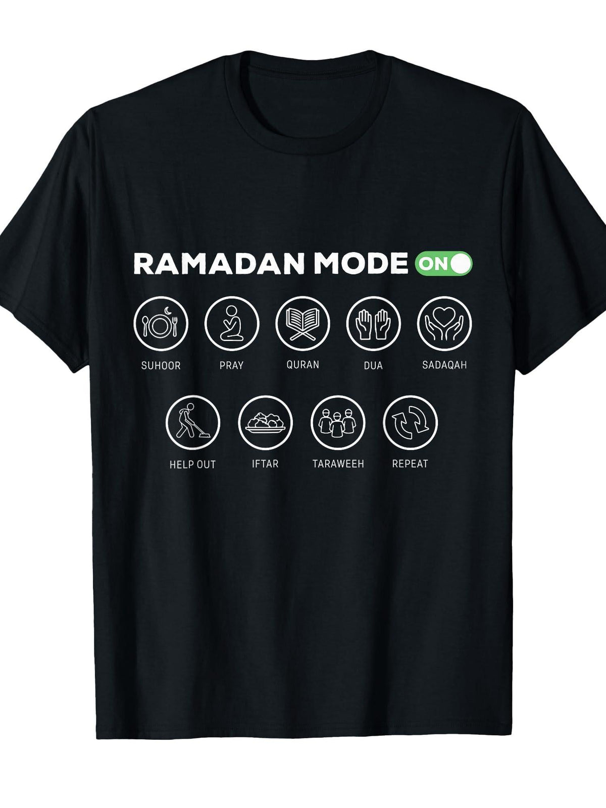 Ramadan Mode On Islamic Fasting Mode On Eid Al Fitr T-Shirt Ramadan 180gsm Cotton Round Neck Short Sleeve Men Casual T-Shirt