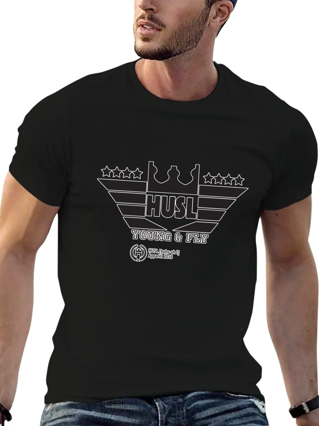 Hustl Young & Fly Black Graphic T-Shirt