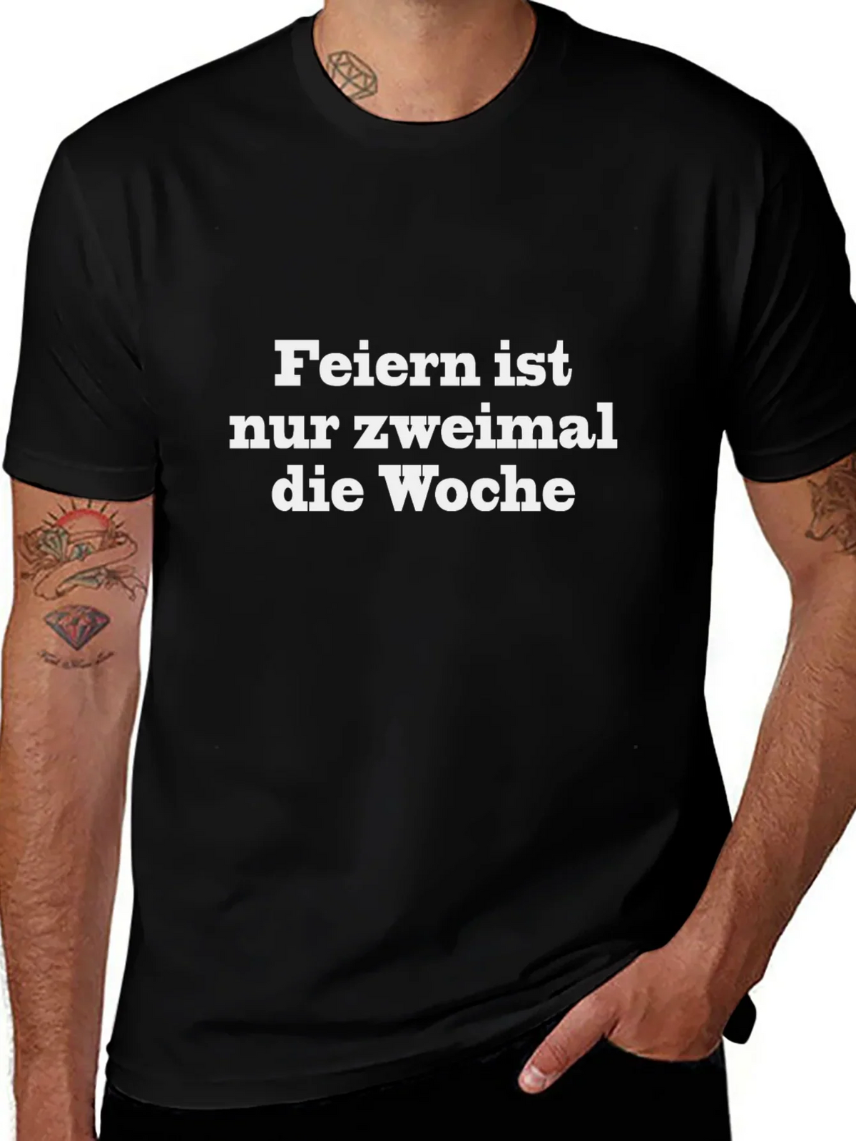 Feiern Ist Nur Zweimal T-Shirt - Black Crew Neck