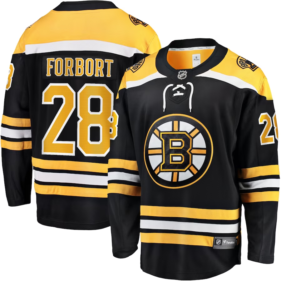 Men's Boston Bruins Derek Forbort #28 Black Replica Player Jersey1