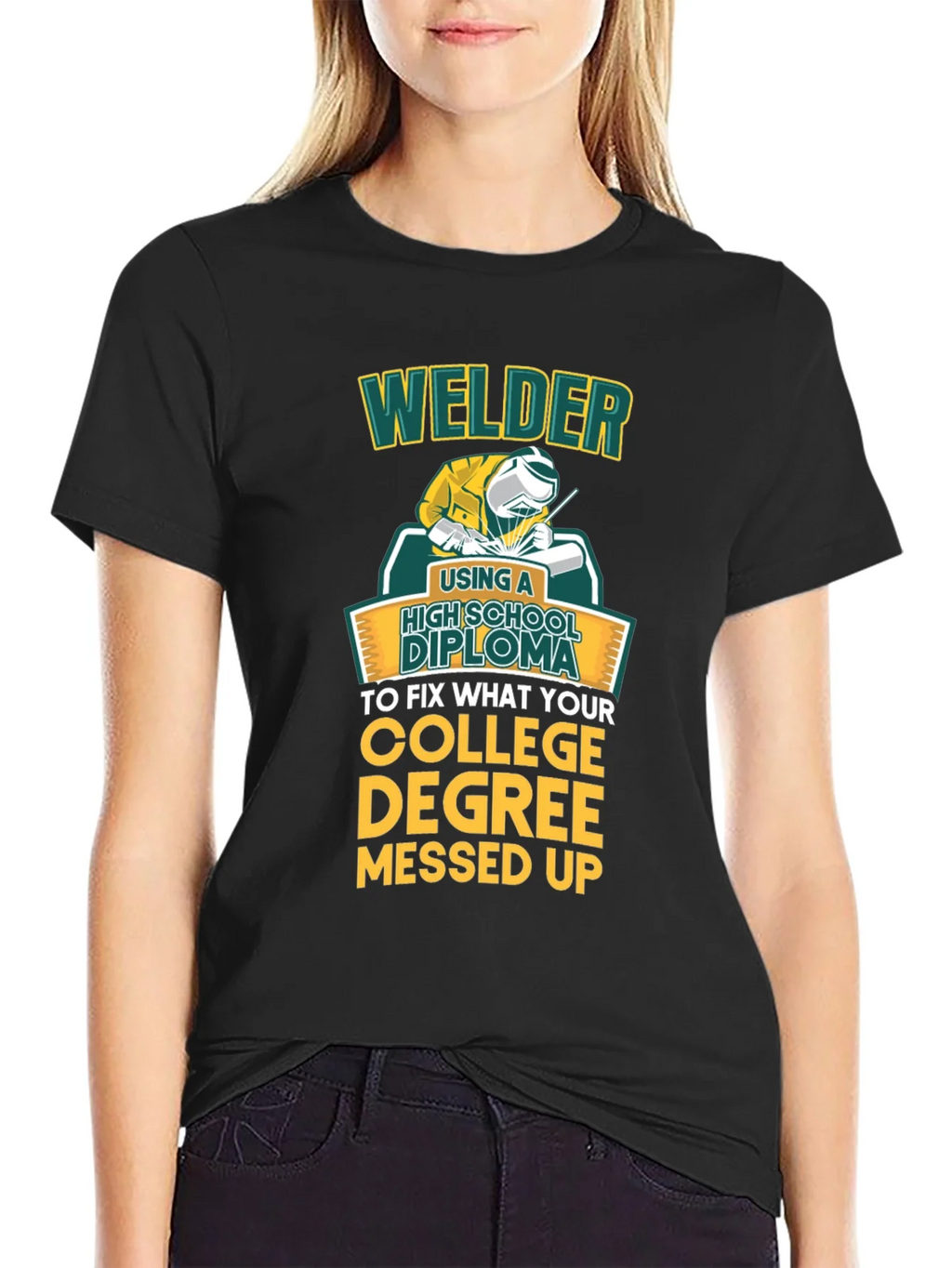 Welder High School Diploma Funny Black T-Shirt