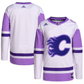 Calgary Flames   Hockey Fights Cancer Primegreen   Blank Practice Jersey - White/Purple