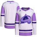 Men's Colorado Avalanche White/Purple Hockey Fights Cancer Primegreen Authentic Blank Practice Jersey1