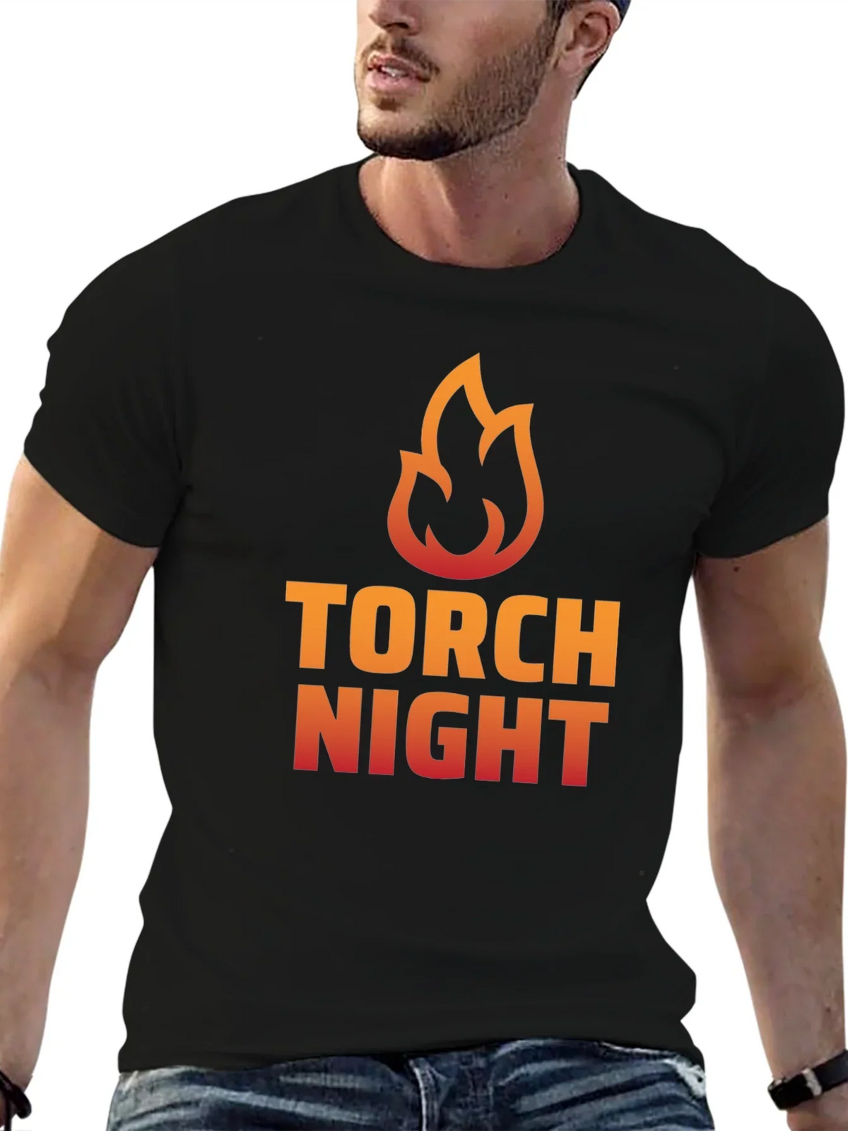 Torch Night Graphic Tee - Bold Flame Design