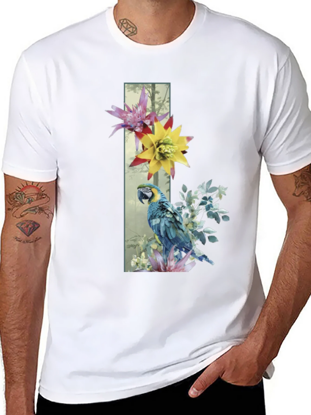 Parrot & Flowers Graphic Tee