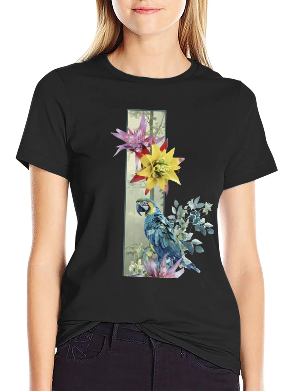Parrot & Flowers Graphic Tee