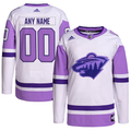 Men's Minnesota Wild White/Purple Hockey Fights Cancer Primegreen Authentic Custom Jersey1