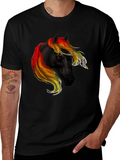 Black T-Shirt with Fiery Horse Graphic