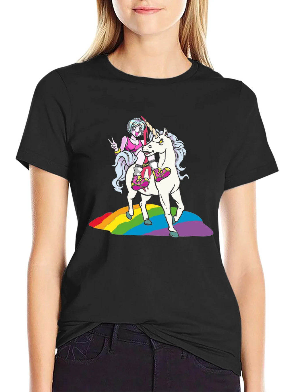 Unicorn Rainbow Graphic Tee - Black