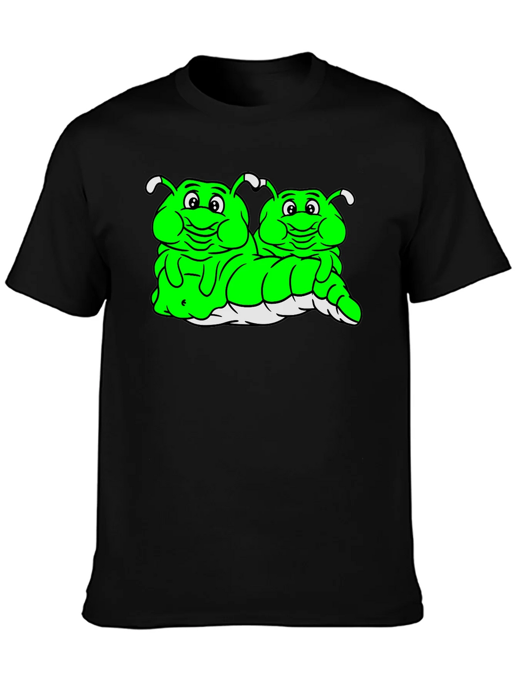 Cartoon Caterpillar Black T-Shirt