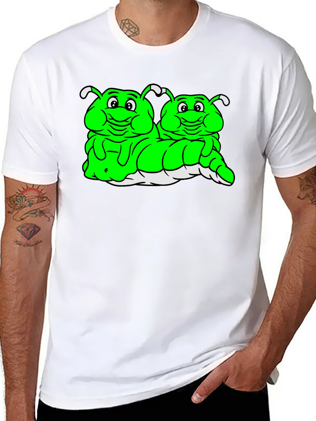 Cartoon Caterpillar Black T-Shirt