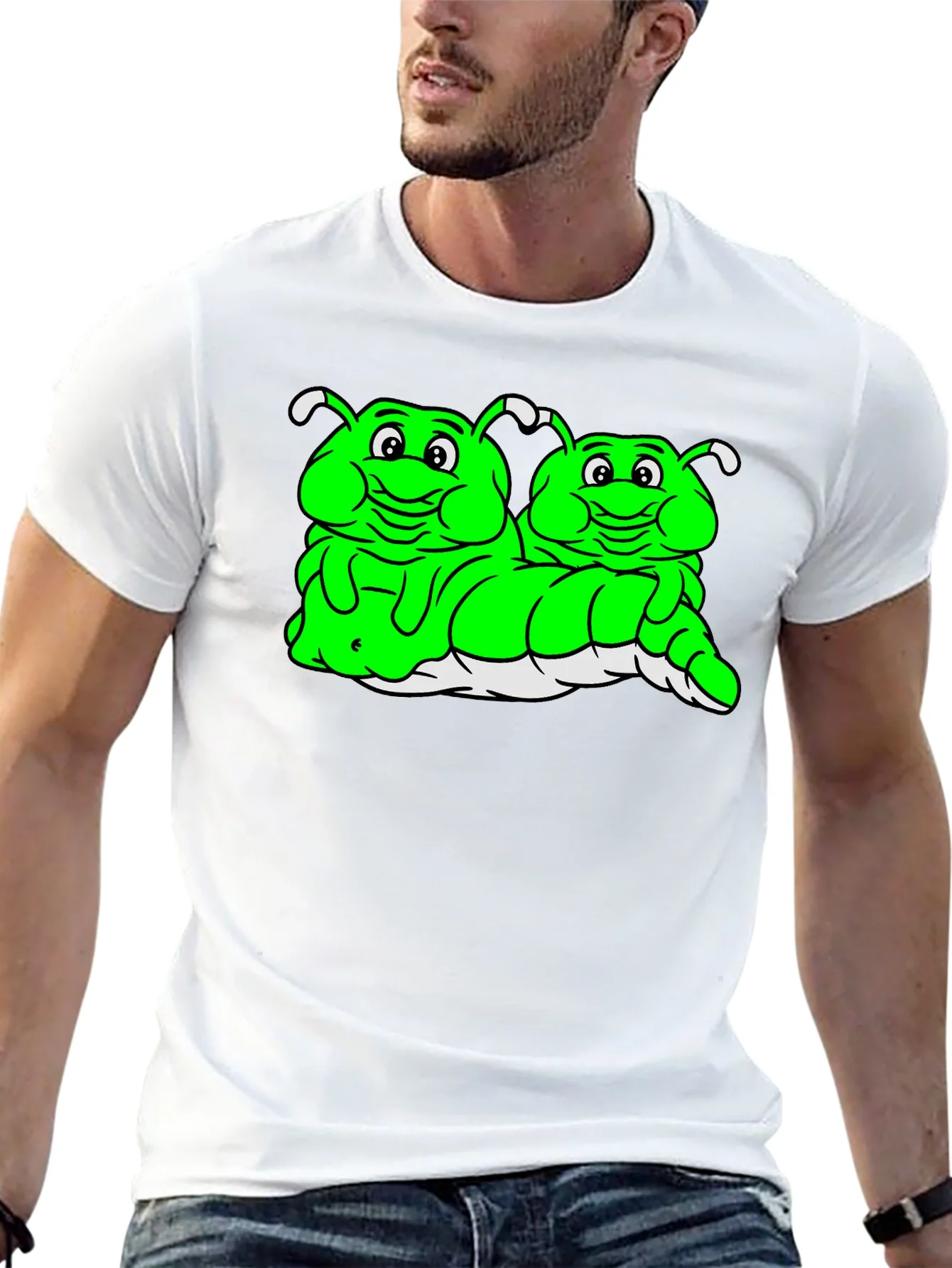 Cartoon Caterpillar Black T-Shirt