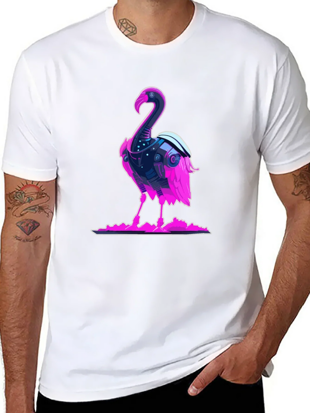 Cyberpunk Flamingo Graphic Tee - Cool Novelty T-Shirt