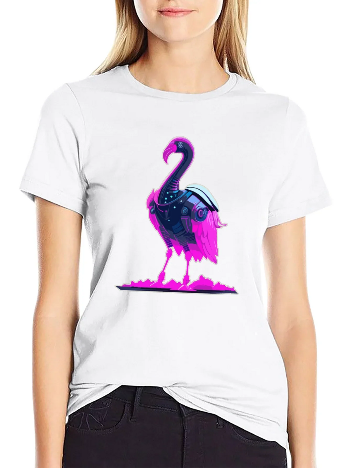 Cyberpunk Flamingo Graphic Tee - Cool Novelty T-Shirt