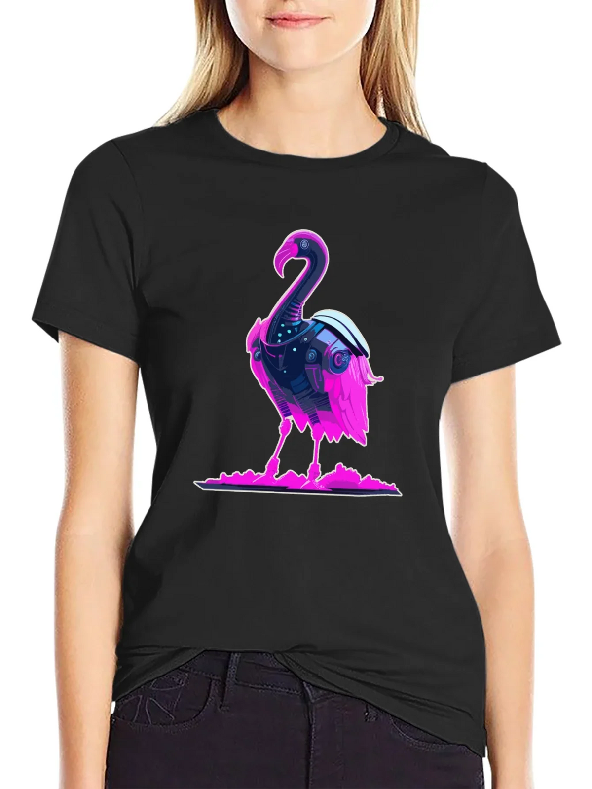 Cyberpunk Flamingo Graphic Tee - Cool Novelty T-Shirt
