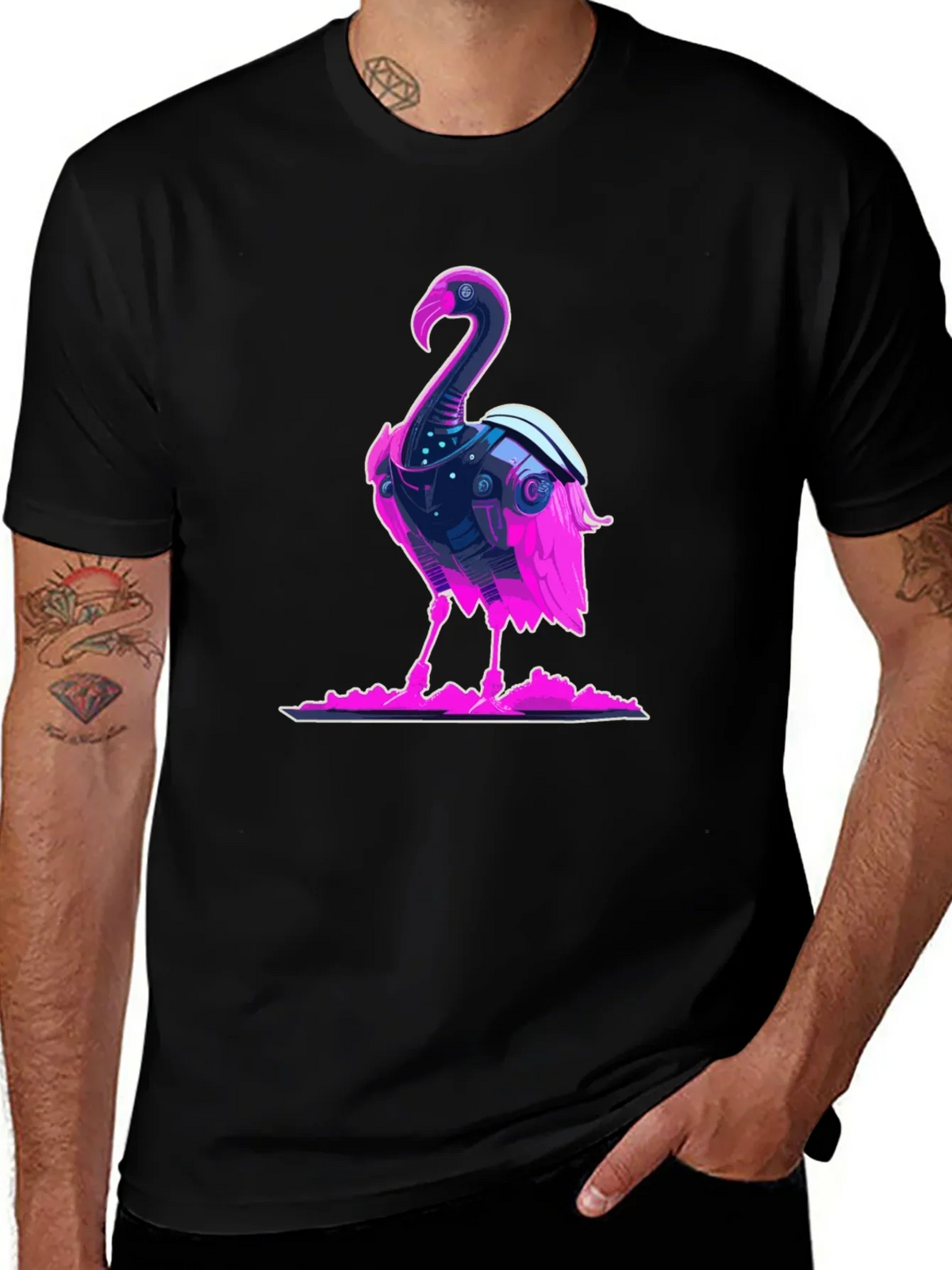 Cyberpunk Flamingo Graphic Tee - Cool Novelty T-Shirt