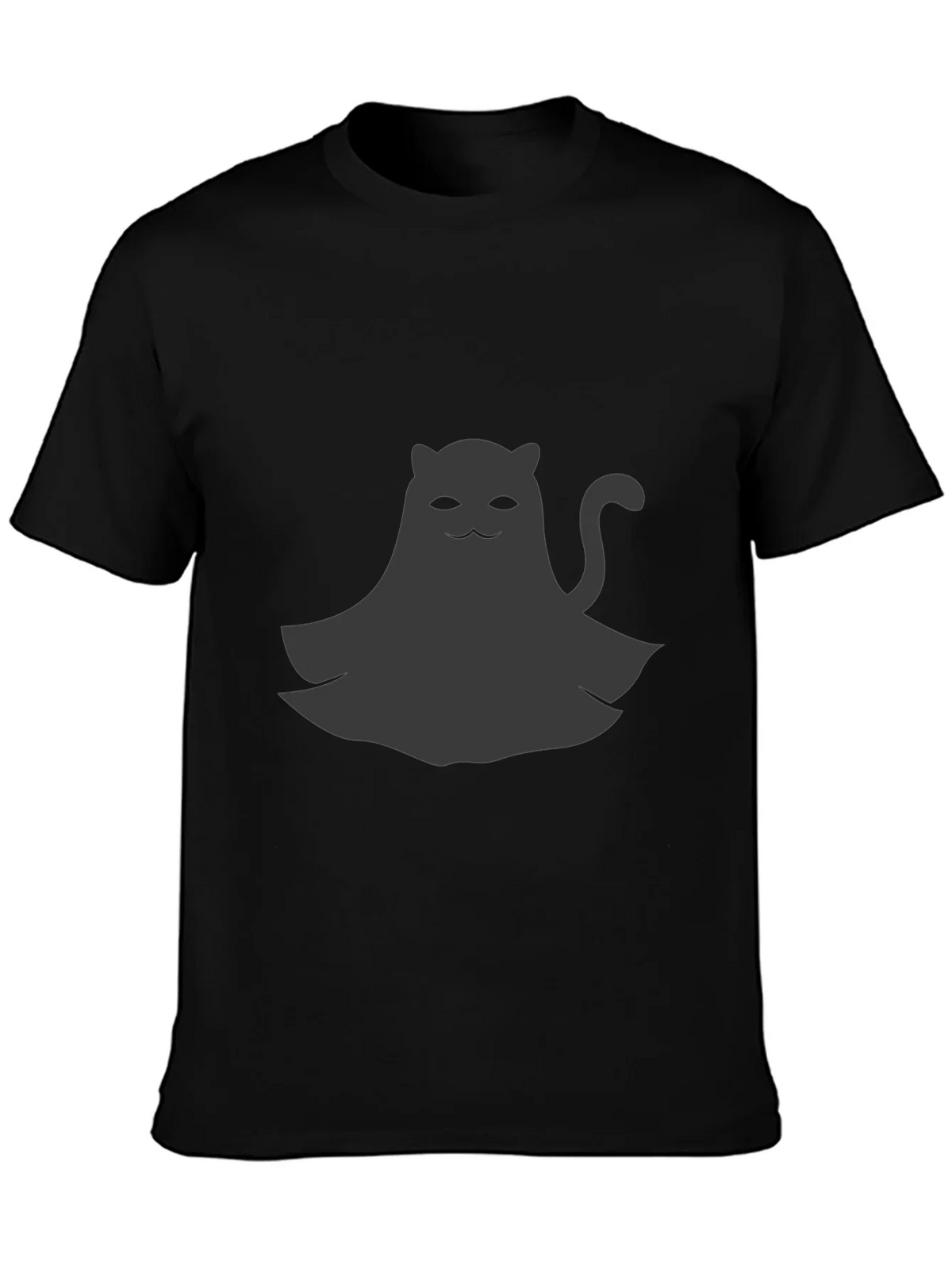 Cute Ghost Cat Graphic Tee - Black