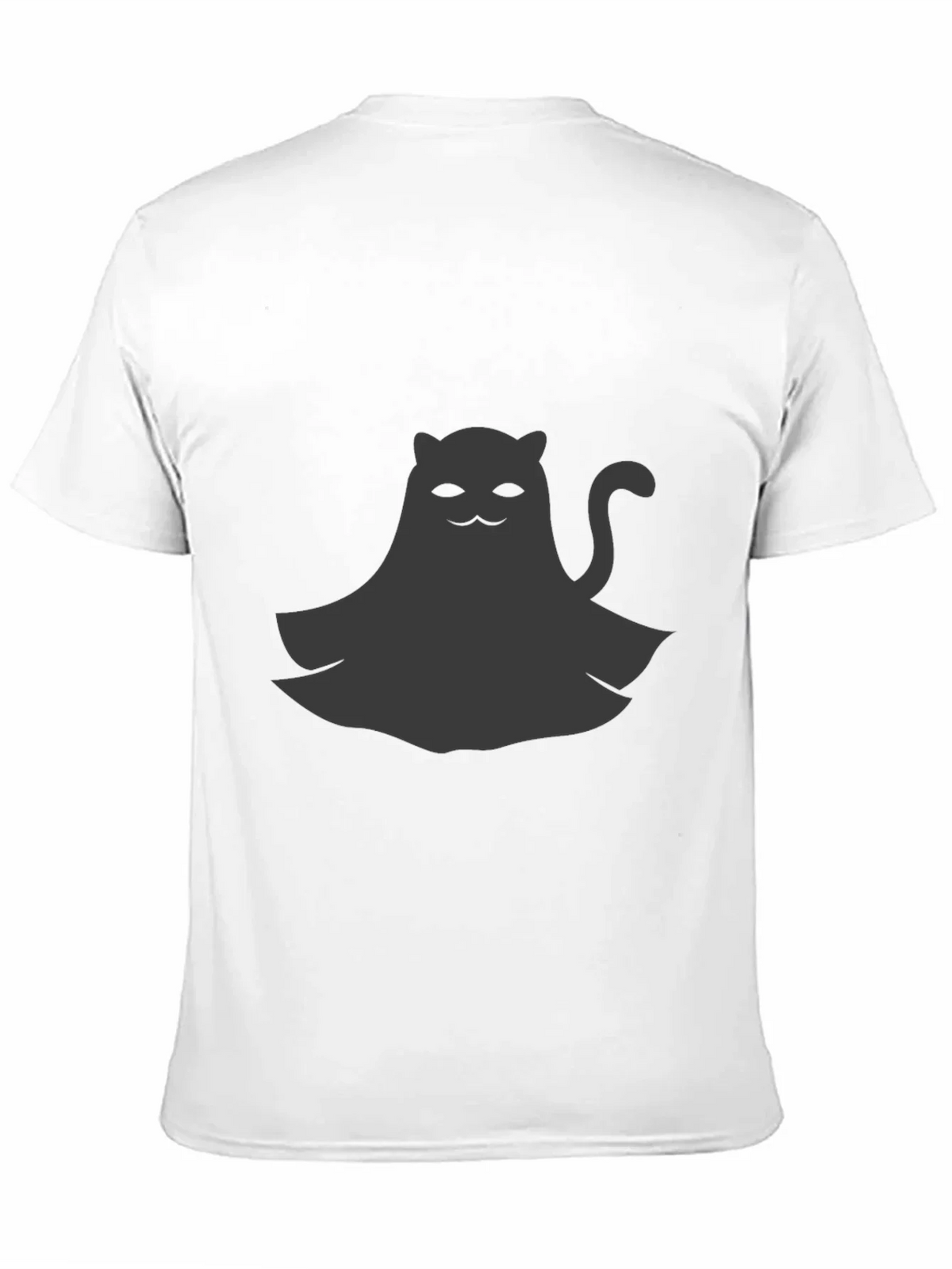 Cute Ghost Cat Graphic Tee - Black