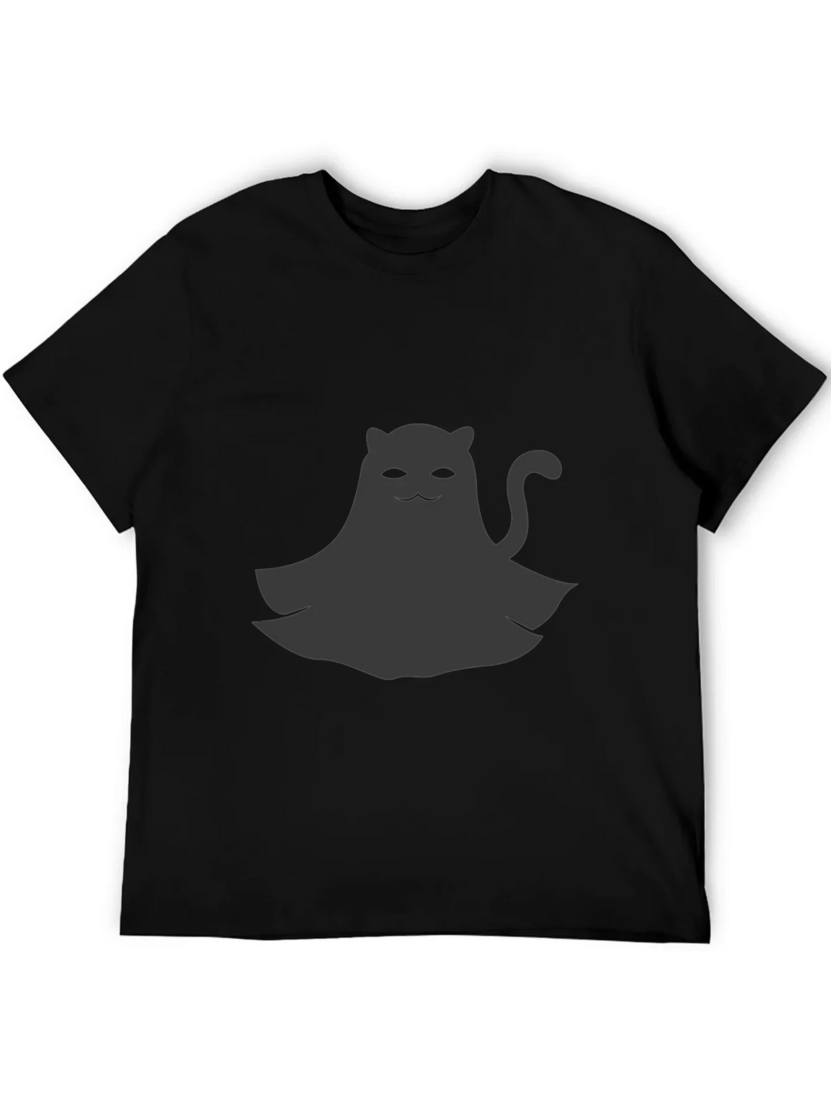 Cute Ghost Cat Graphic Tee - Black