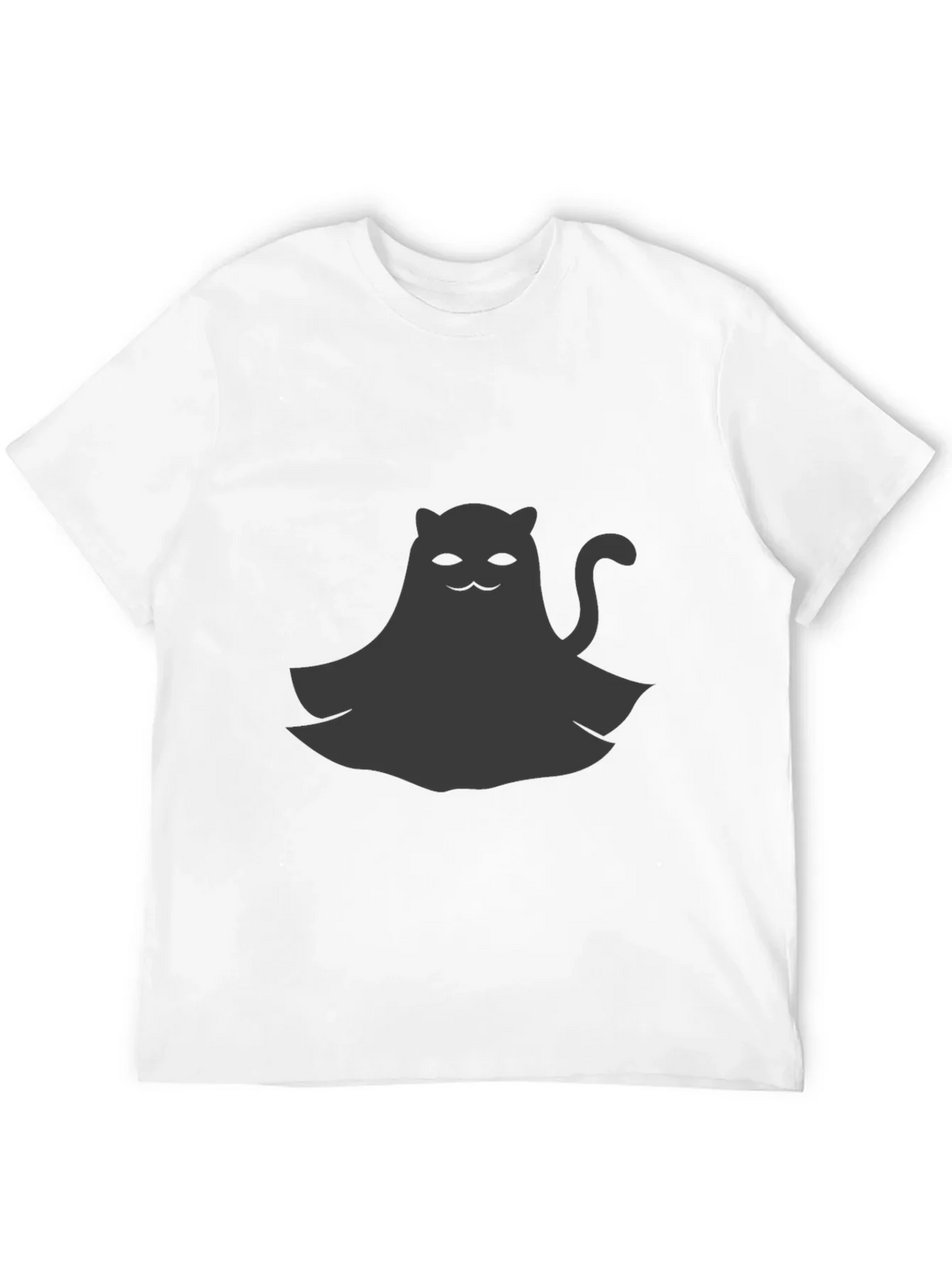 Cute Ghost Cat Graphic Tee - Black