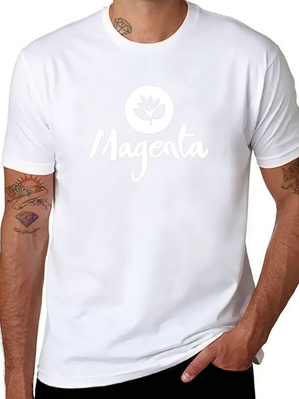 Magenta Leaf Logo Black T-Shirt