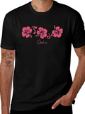 Oahu Pink Hibiscus Flower Graphic Black T-Shirt