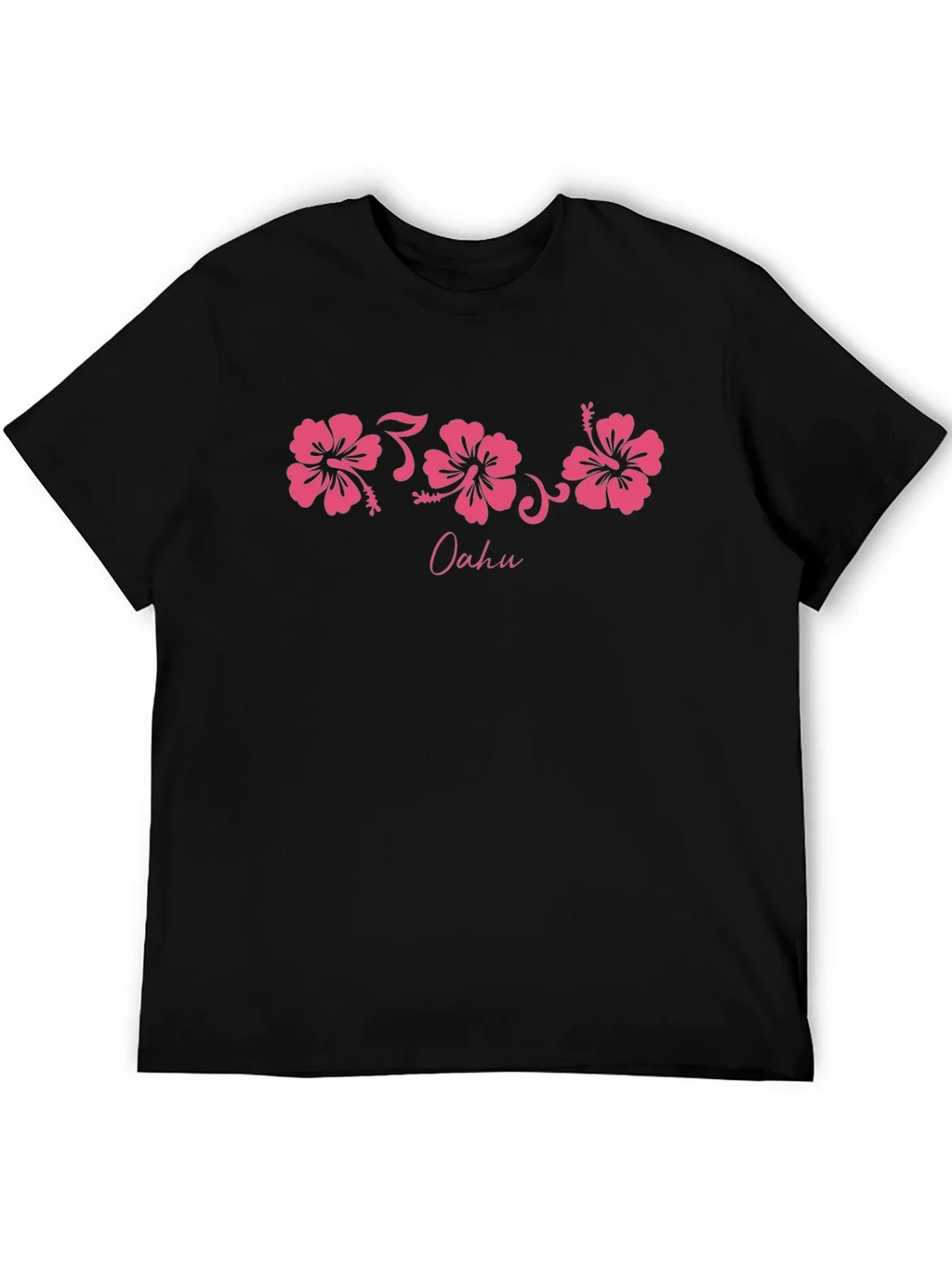 Oahu Pink Hibiscus Flower Graphic Black T-Shirt
