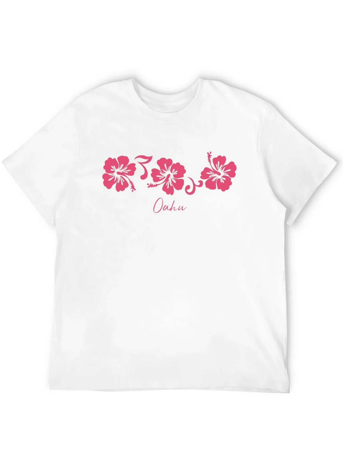 Oahu Pink Hibiscus Flower Graphic Black T-Shirt