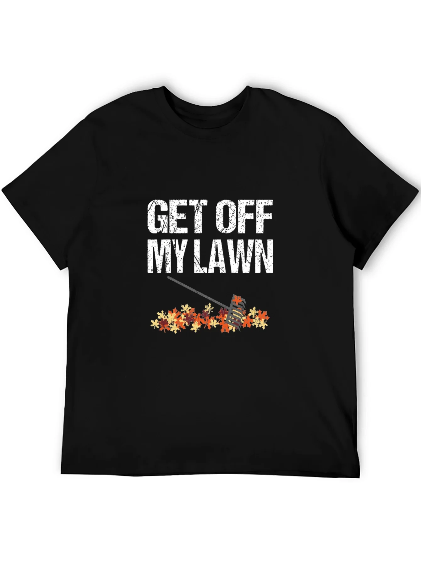 Get Off My Lawn T-Shirt - Fall Leaves & Rake Graphic Tee