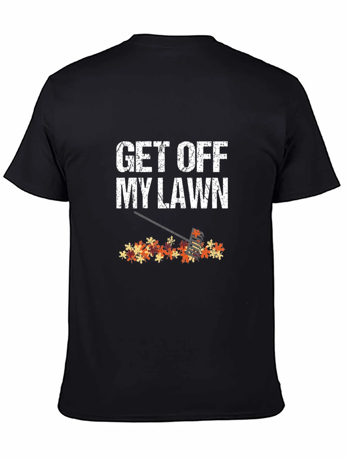 Get Off My Lawn T-Shirt - Fall Leaves & Rake Graphic Tee