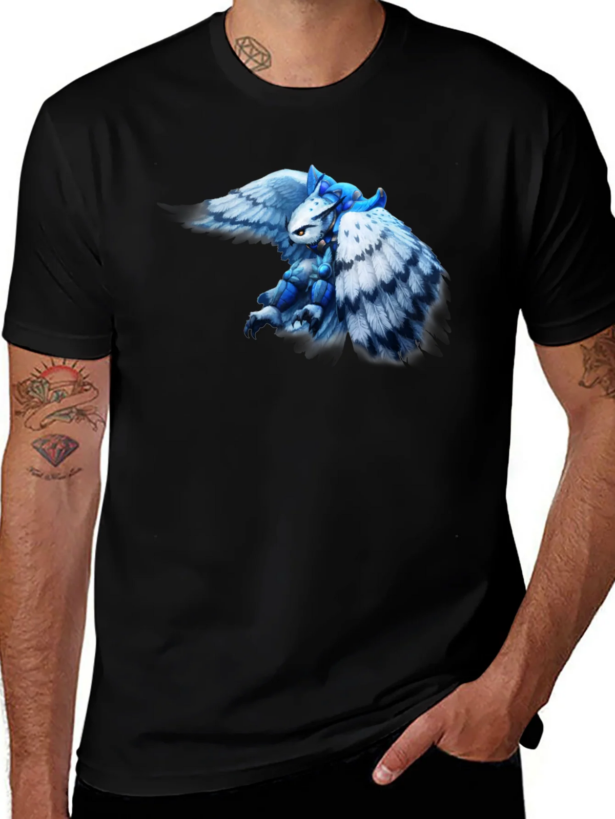 Fantasy Owl Knight Graphic Tee - Black Cotton T-Shirt