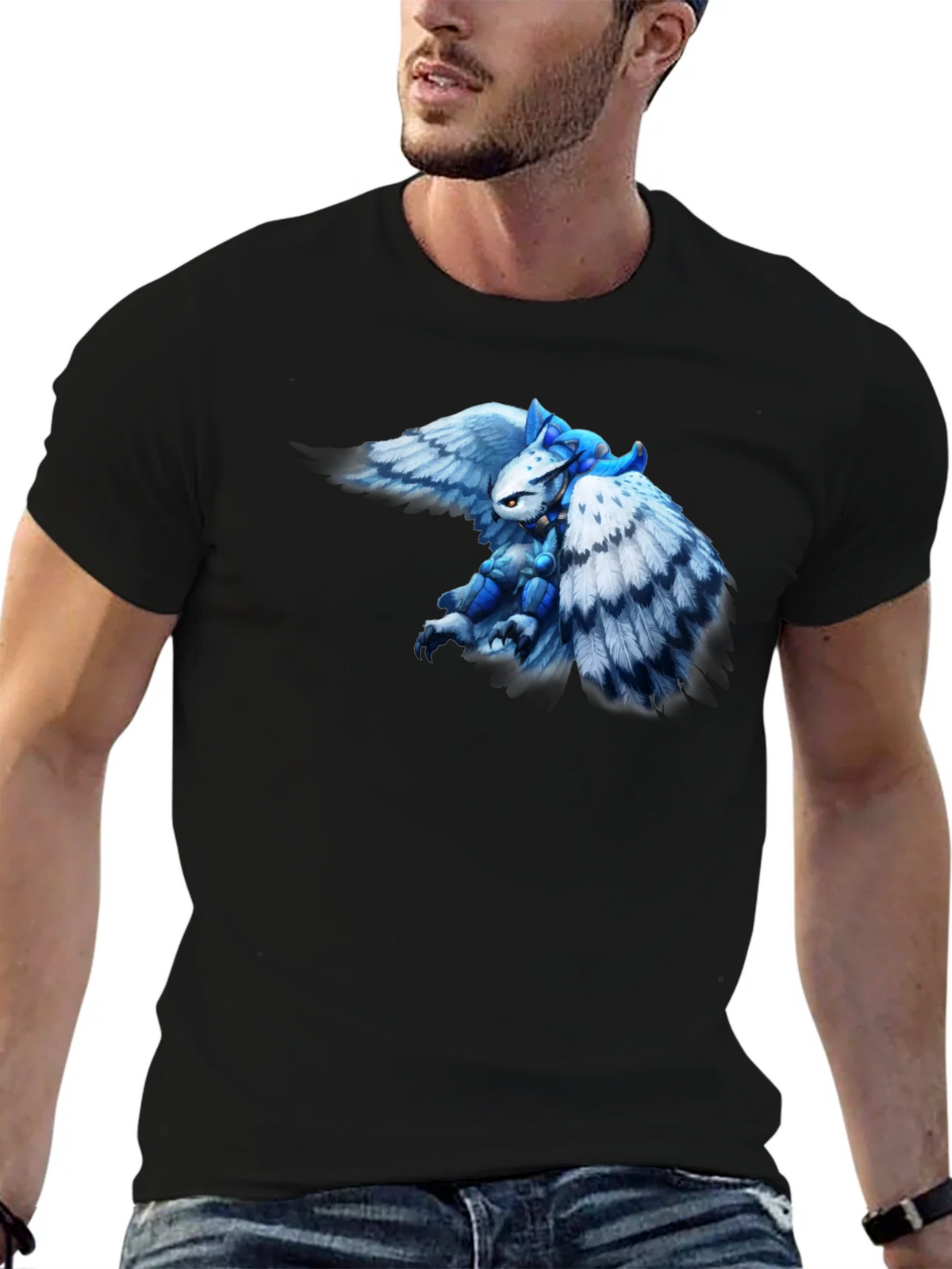 Fantasy Owl Knight Graphic Tee - Black Cotton T-Shirt