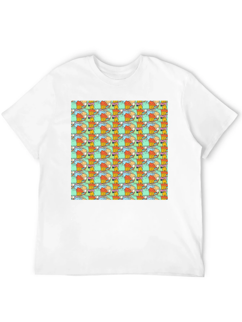 Fun Cartoon Character Pattern Black T-Shirt
