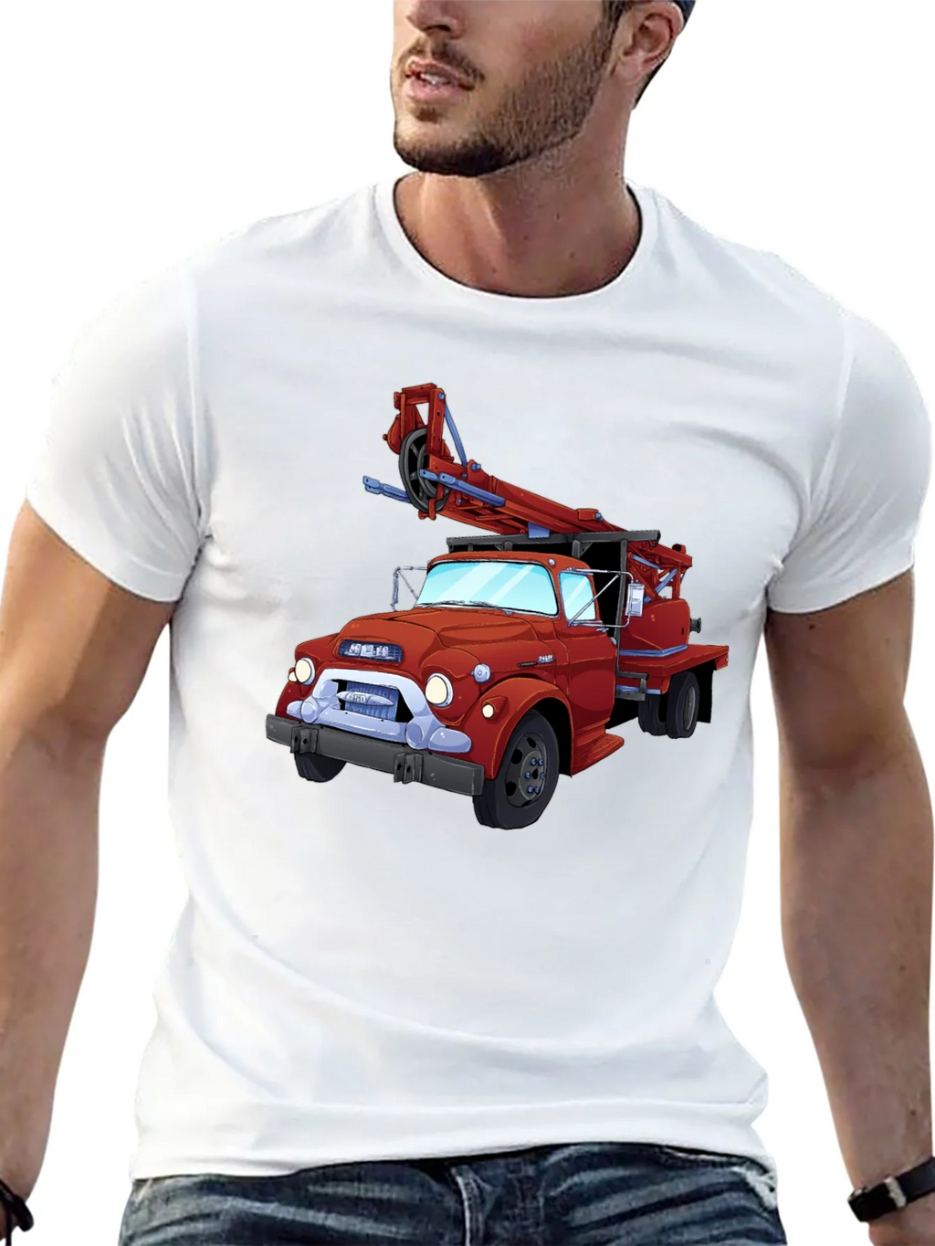Cartoon Fire Truck Graphic T-Shirt - Classic Style