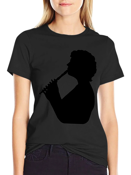 Silhouette Flute Player Black T-Shirt