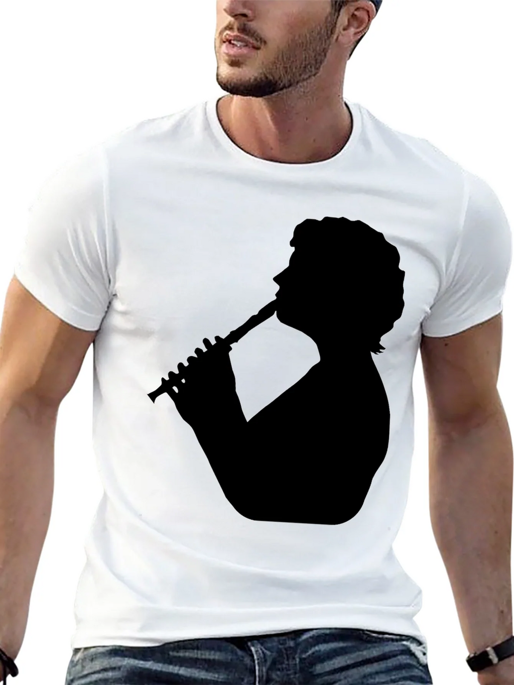 Silhouette Flute Player Black T-Shirt