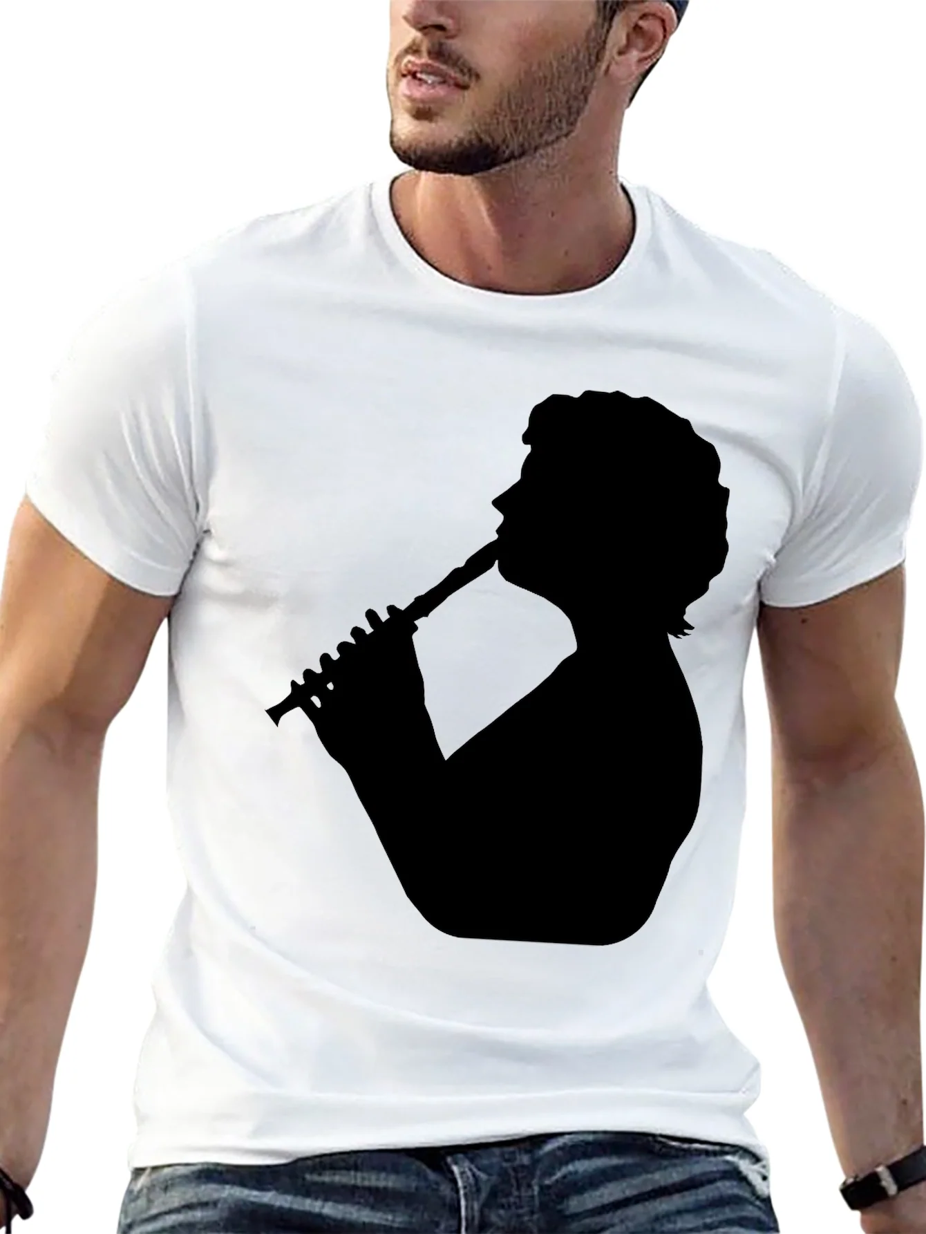 Silhouette Flute Player Black T-Shirt