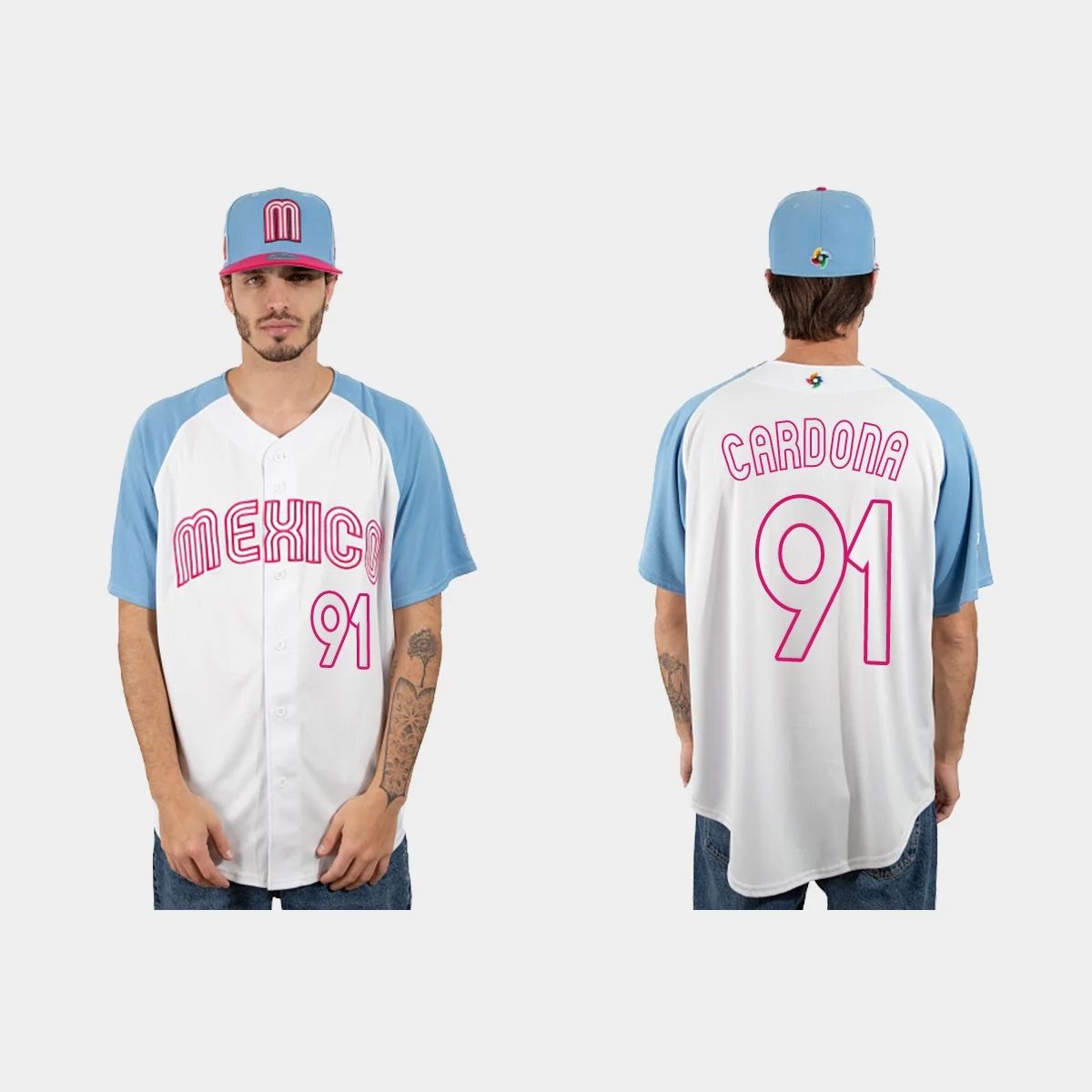 #91 JOSE CARDONA MEXICO BASEBALL 2023 WORLD BASEBALL CLASSIC JERSEY ¨C WHITE BLUE Stitches Baseball Jerseys
