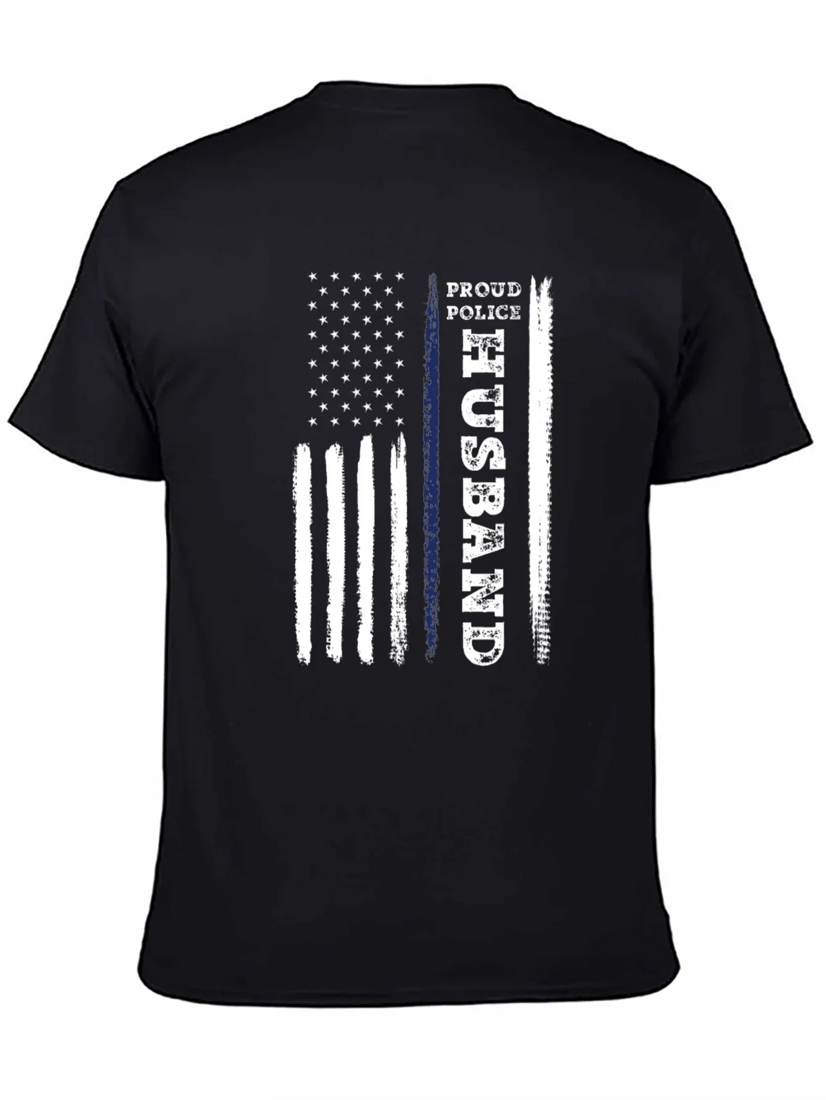 Proud Police Husband American Flag Graphic T-Shirt