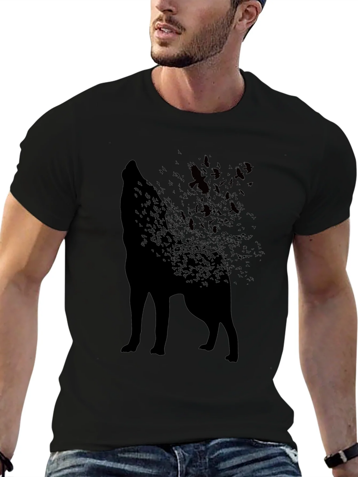 Wolf Silhouette T-Shirt - Unique Bird Design