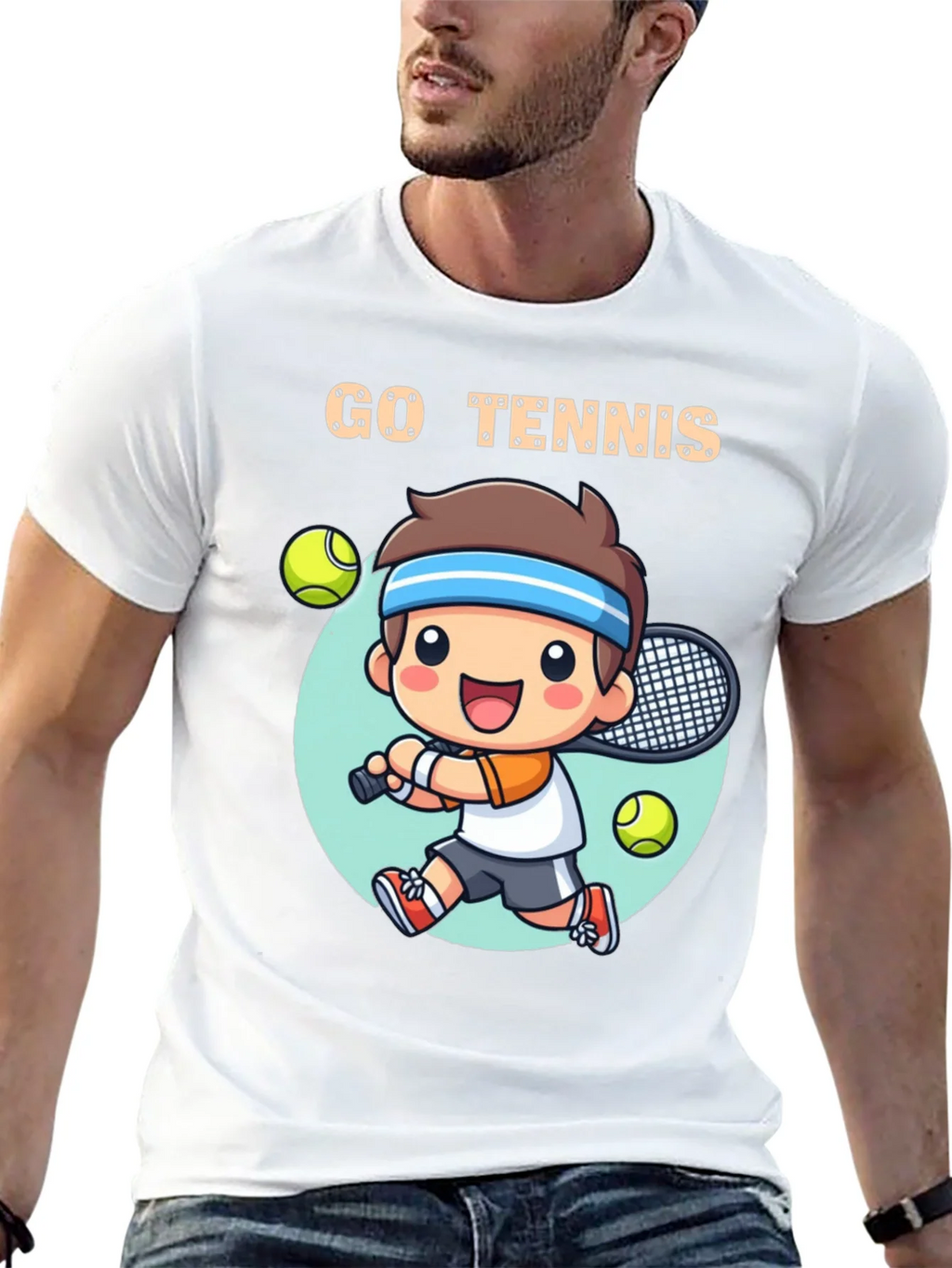 Go Tennis Cartoon T-Shirt - Sporty Graphic Tee