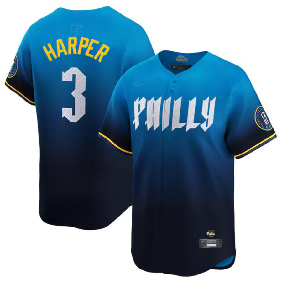 P.Phillies #3 Bryce Harper Player Blue City Connect Limited Stitched Baseball Jerseys