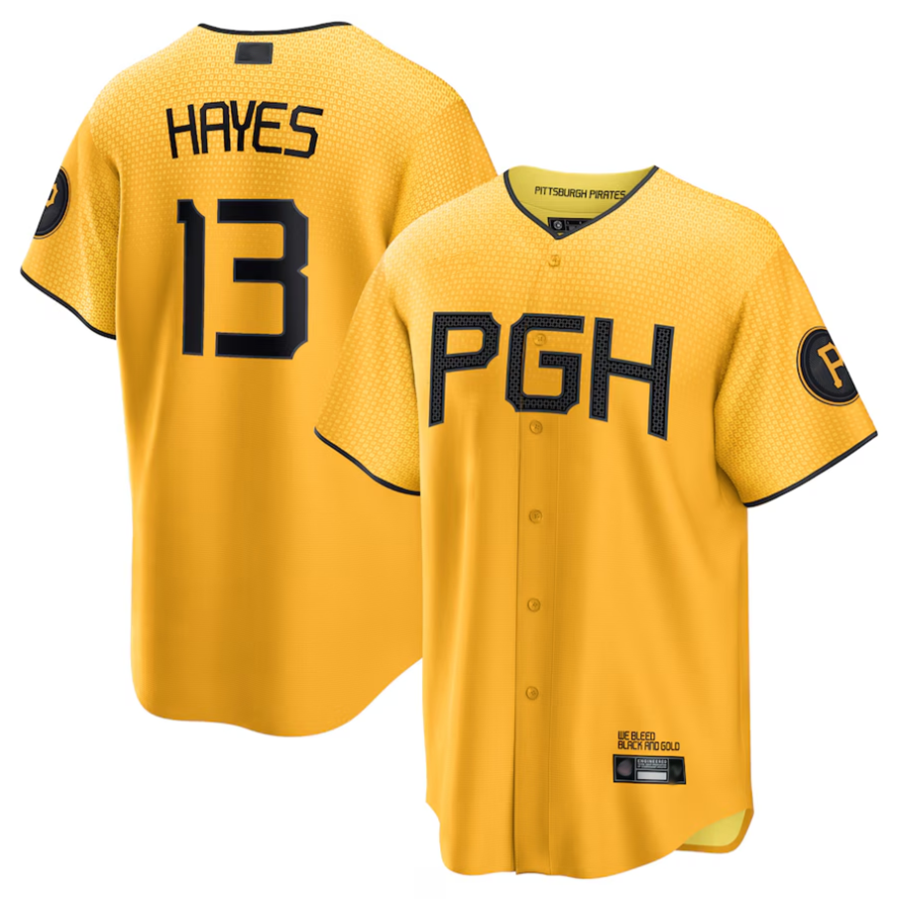 P.Pirates #13 Ke'Bryan Hayes Player Gold City Connect Replica Baseball Jerseys