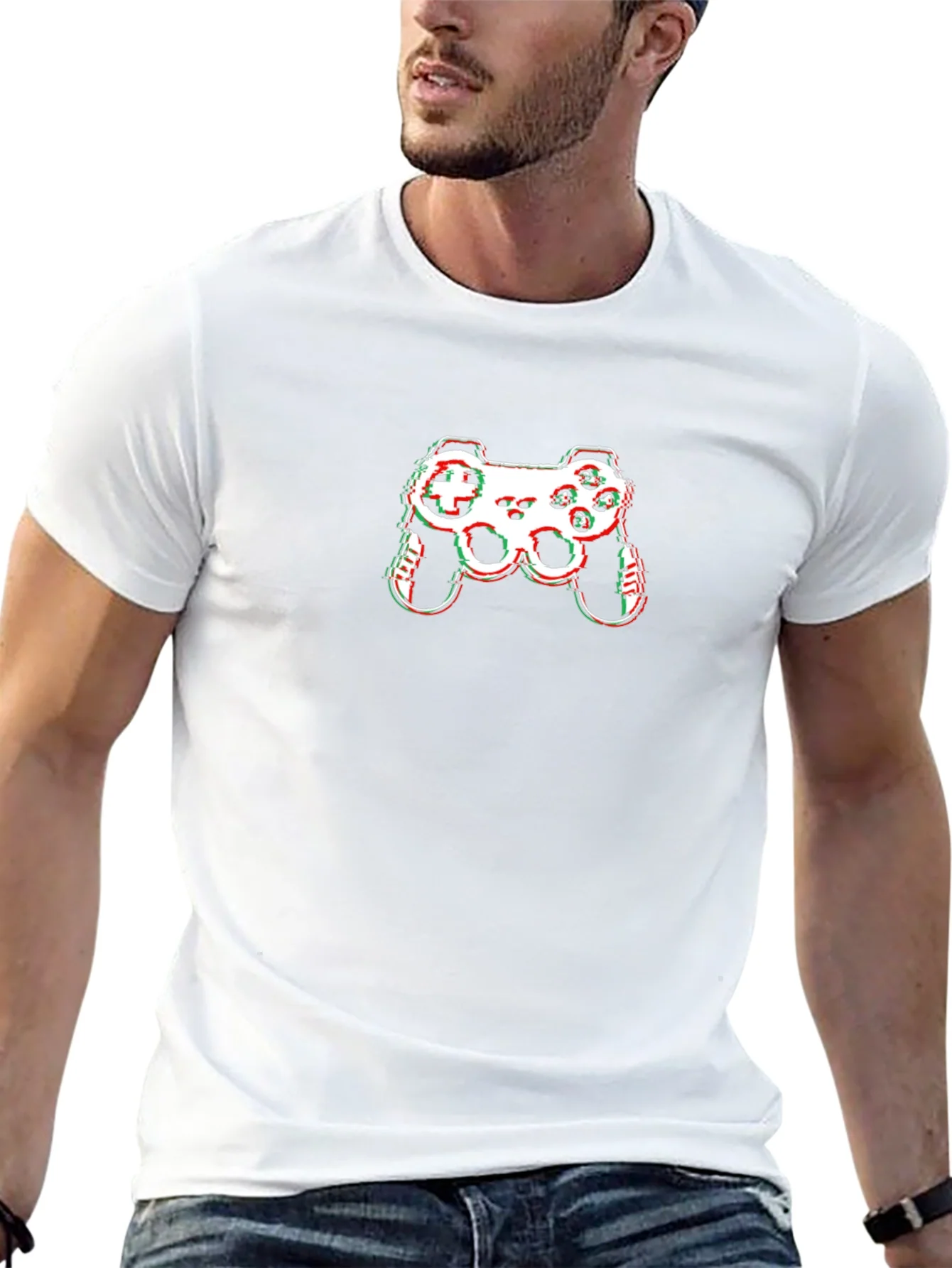 Gamer Glitch Graphic Tee - Black Cotton T-Shirt