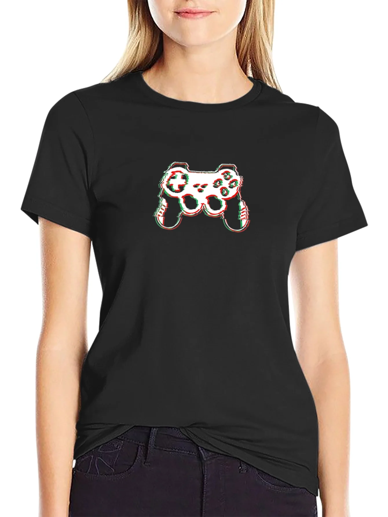 Gamer Glitch Graphic Tee - Black Cotton T-Shirt